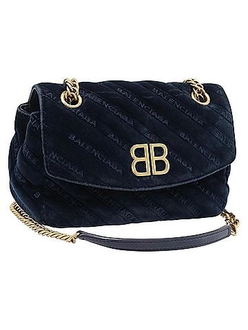 Balenciaga Bb Chain Round Quilted Velvet Navy Velvet Shoulder Bag Bag (view 1)