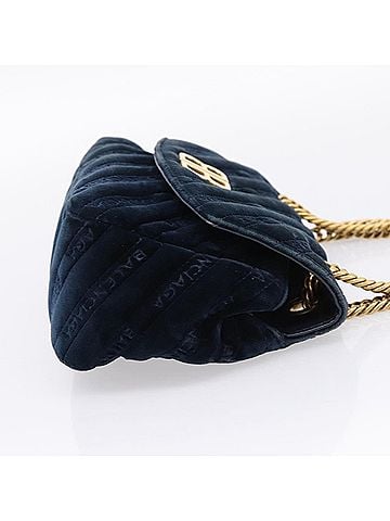 Balenciaga Bb Chain Round Quilted Velvet Navy Velvet Shoulder Bag Bag (view 2)