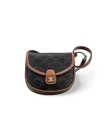 Céline Besace Flap Triomphe Coated Canvas Black Calfskin Handbag (view 1)