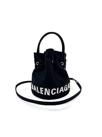 Balenciaga Wheel Drawstring Bucket Nylon Black Canvas Handbag (view 1)