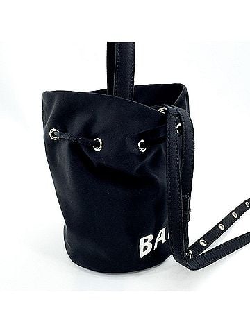 Balenciaga Wheel Drawstring Bucket Nylon Black Canvas Handbag (view 2)