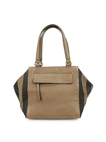 Fendi Boxy Leather With Pequin Canvas Brown Leather Tote Bag Bag (view 1)