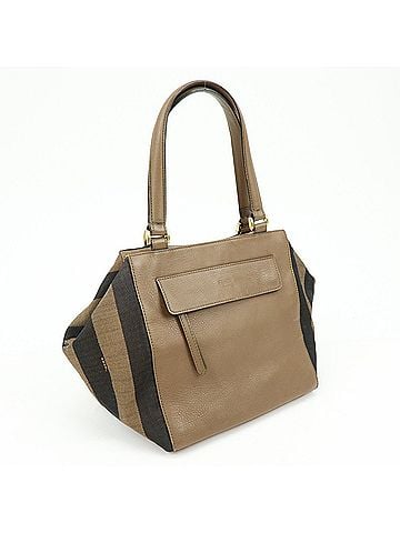 Fendi Boxy Leather With Pequin Canvas Brown Leather Tote Bag Bag (view 2)