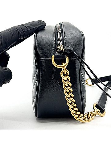 Gucci Gg Marmont Chain Matelasse Leather Black Leather Crossbody Bag Bag (view 2)