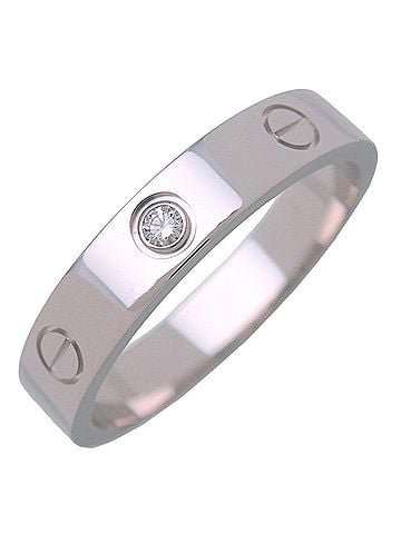 Cartier Love 1 Diamond Band Platinum With Diamond Silver White_Gold Ring Jewelry (view 1)