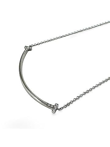 Tiffany & Co. T Smile Pendant 18K White Gold And Diamonds Silver White_Gold Necklace Jewelry (view 2)