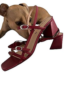 Unisa Red Strappy Low Block Heel Sandals Heels (view 2)