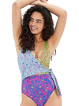Summersalt Tanya Taylor Bright Green and Pink Floral Wrap One-Piece One Piece Swimsuit (view 1)