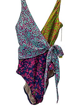 Summersalt Tanya Taylor Bright Green and Pink Floral Wrap One-Piece One Piece Swimsuit (view 2)