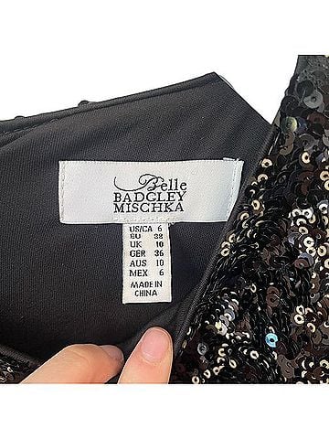 Badgley Mischka Sequin Embellished Long Sleeve Mini Dress Cocktail Dress (view 2)