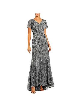 Mac Duggal Embellished V Neck Cap Sleeve Trumpet Gown Cocktail Dress (view 1)