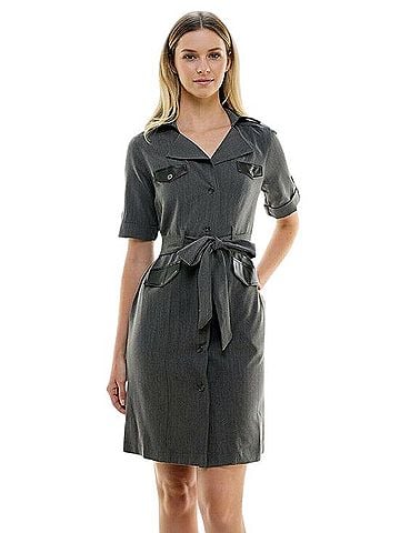 Sharagano Notched Collar Belted Shirt Dress Casual Dress (view 1)
