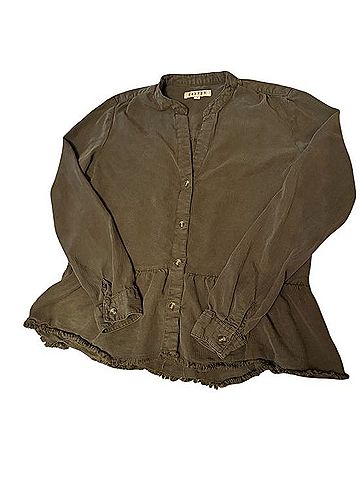 Harper Washed Olive Button-Front Peplum Jacket Long Sleeve Button-Down Shirt (view 1)