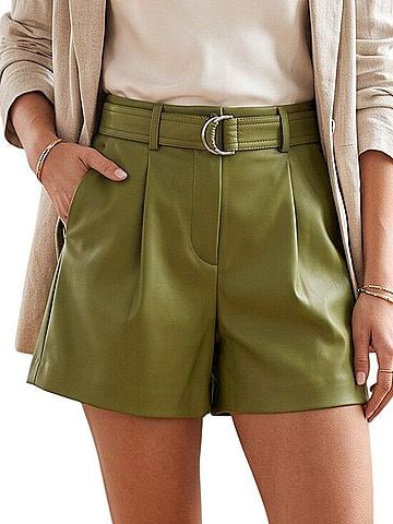 Rebecca Taylor Vegan Leather Belted Shorts Faux Leather Shorts (view 1)