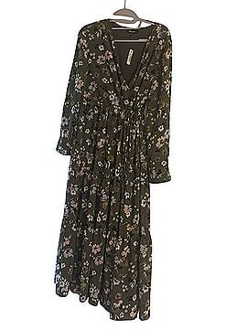 Madewell Olive Green Floral Tiered Wrap Dress Casual Dress (view 1)