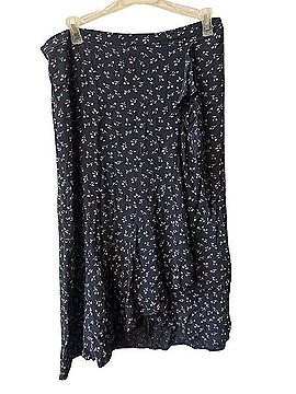 Madewell Navy Floral Midi Skirt Casual Skirt (view 1)