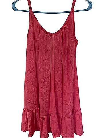 Billabong Coral Pink Textured Ruffle-Hem Tank Tank Top (view 1)