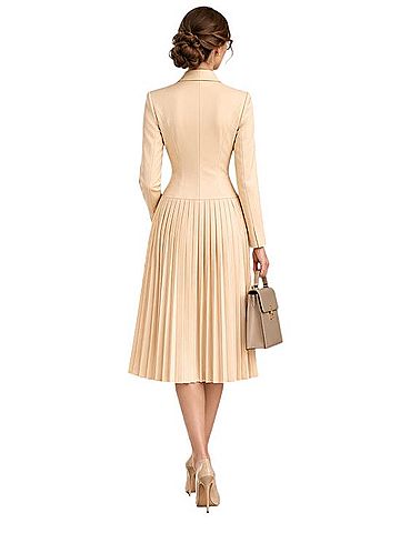 Stylewe Cream Double-Breasted Pleated Long-Sleeve Dress Casual Dress (view 2)