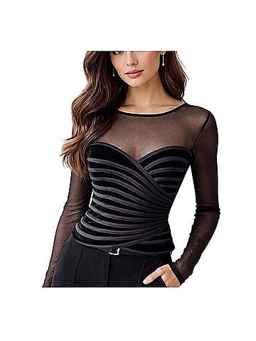 JS Collections Mesh Bandage Sheer-Sleeve Top Long Sleeve T-Shirt (view 1)