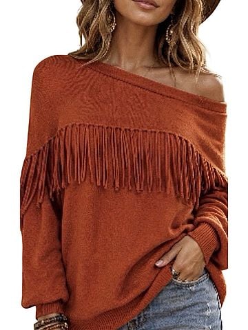 Michael Kors Angora Knit Off the Shoulder Fringe Pullover Sweater (view 1)