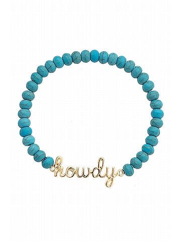 Canvas Women's Howdy Cursive Beaded Stretch Bracelet in Turquoise (view 1)