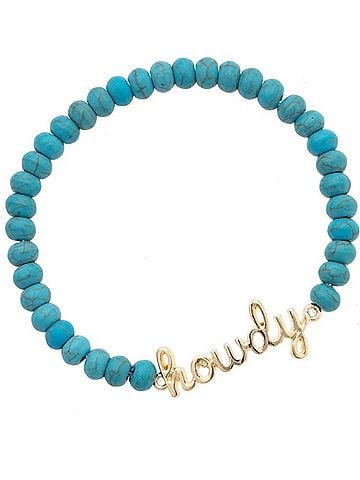 Canvas Women's Howdy Cursive Beaded Stretch Bracelet in Turquoise (view 2)