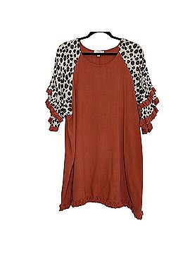 Umgee Elegant Terracotta Ruffle Sleeve Tunic Dress with Animal Print Casual Dress (view 1)
