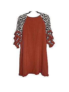 Umgee Elegant Terracotta Ruffle Sleeve Tunic Dress with Animal Print Casual Dress (view 2)