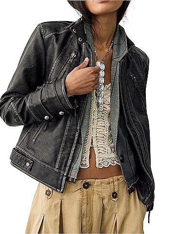 Free People Black Faux Leather Moto Jacket Jacket (view 1)