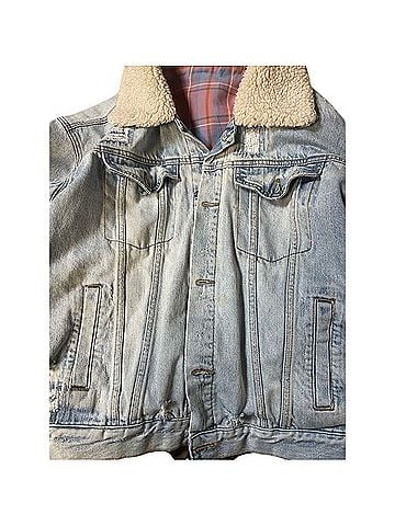 Free People Distressed Small Fleece-Lined Denim Trucker-Style Jacket Jacket (view 1)