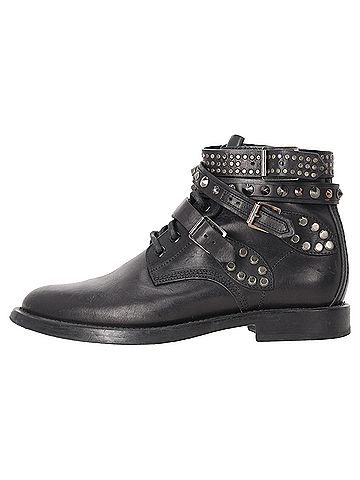 Saint Laurent Saint Laurent Studded Ranger Ankle Boots in Black Leather (view 2)