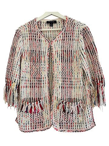 St. John St. John ribbon fringe macro plaid multicolor open-front Jacket (view 1)