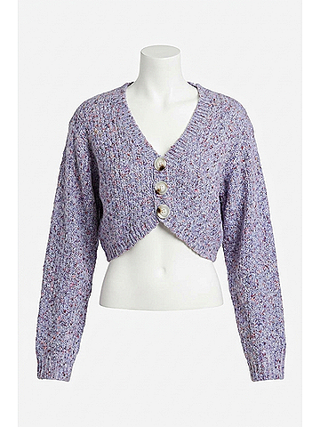 Le Lis Cotton Dusk Cropped Cardigan in Purple (view 1)