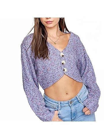 Le Lis Cotton Dusk Cropped Cardigan in Purple (view 2)