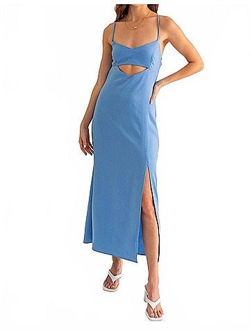 Le Lis Satin Soirée Maxi Dress in Light Blue (view 2)