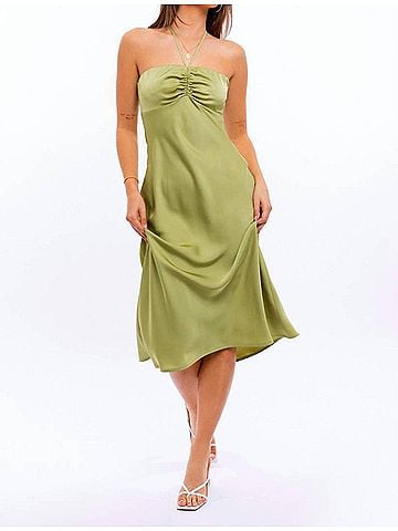 Le Lis Darling Glow Satin Midi Dress in Avocado (view 2)