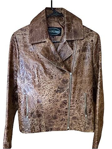 Overland Distressed Brown Leather Asymmetrical Zip Jacket Jacket (view 1)