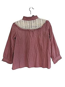 Zara Pink Corduroy Blouse With Cream Crochet Front Ruffled Collar Long Sleeve T-Shirt (view 2)