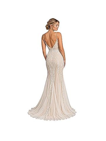 Marina Deco Beaded Mesh Gown Cocktail Dress (view 2)