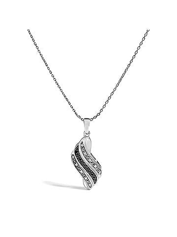 Haus of Brilliance Sterling Silver 1/10 Cttw Black and White Diamond Wave Pendant Necklace (view 1)