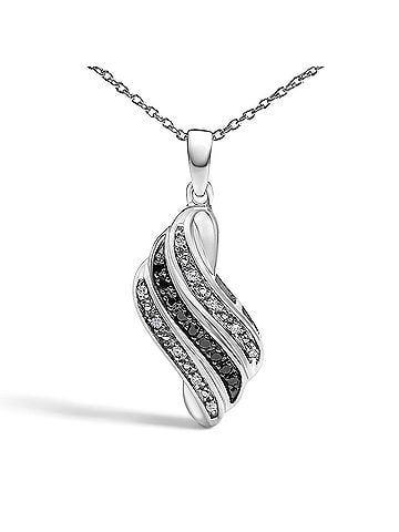 Haus of Brilliance Sterling Silver 1/10 Cttw Black and White Diamond Wave Pendant Necklace (view 2)