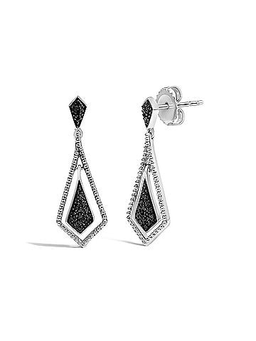 Haus of Brilliance Sterling Silver 1/10 Cttw Black Diamond Beaded Open Kite Dangle Earrings (view 2)