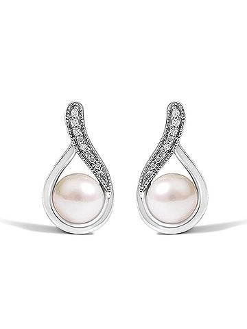 Haus of Brilliance Sterling Silver White Freshwater Cultured Pearl and Diamond Accent Teardrop Stud Earrings (view 1)