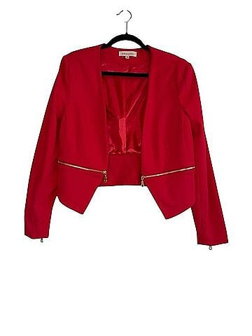 Philosophy Red Cropped Open-Front Blazer Jacket (view 1)