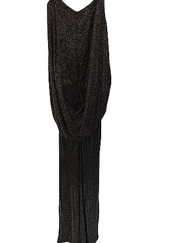 Betsy & Adam Drape Black Stretch Metallic Sheath Gown Cocktail Dress (view 2)