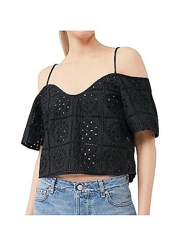 Ganni Broderie Anglaise Short Sleeve T-Shirt (view 1)