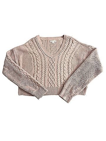 Aeropostale Dusty Rose Cable-Knit V-Neck Cropped Sweater Casual Sweaters (view 2)