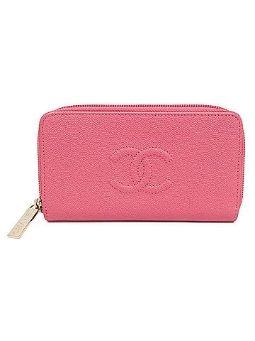 Chanel Chanel Coco Round Zipper Small Wallet Women's Grained Calfskin Middle Wallet (bi-fold) Pink (view 1)