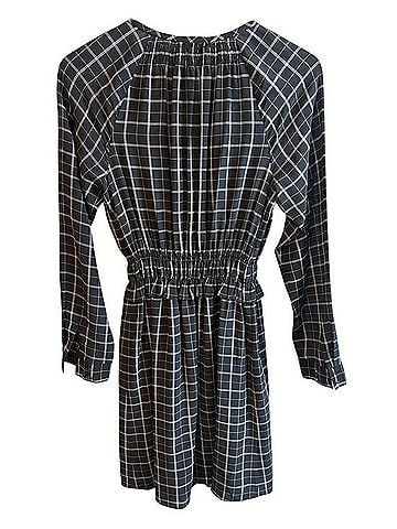 Rebecca Taylor Black Windowpane Long-Sleeve Shirred Waist Dress Casual Dress (view 2)