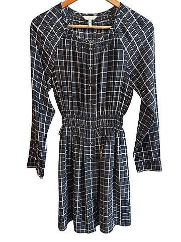 Rebecca Taylor Black Windowpane Long-Sleeve Shirred Waist Dress Casual Dress (view 1)